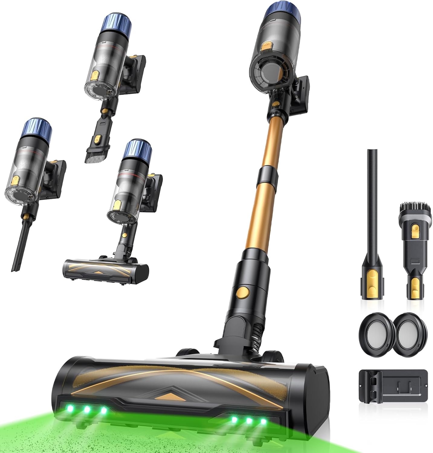 Proscenic P15 Aspirateur Balai sans Fil, 580W/50Kpa/70Min Aspirateur Sans Fil Puissant,Brosse Anti-Enchevêtrement,Autoportante,Télescopique Aspirateur Balai Tapis,Sols Durs,Poils d'animaux et Voiture